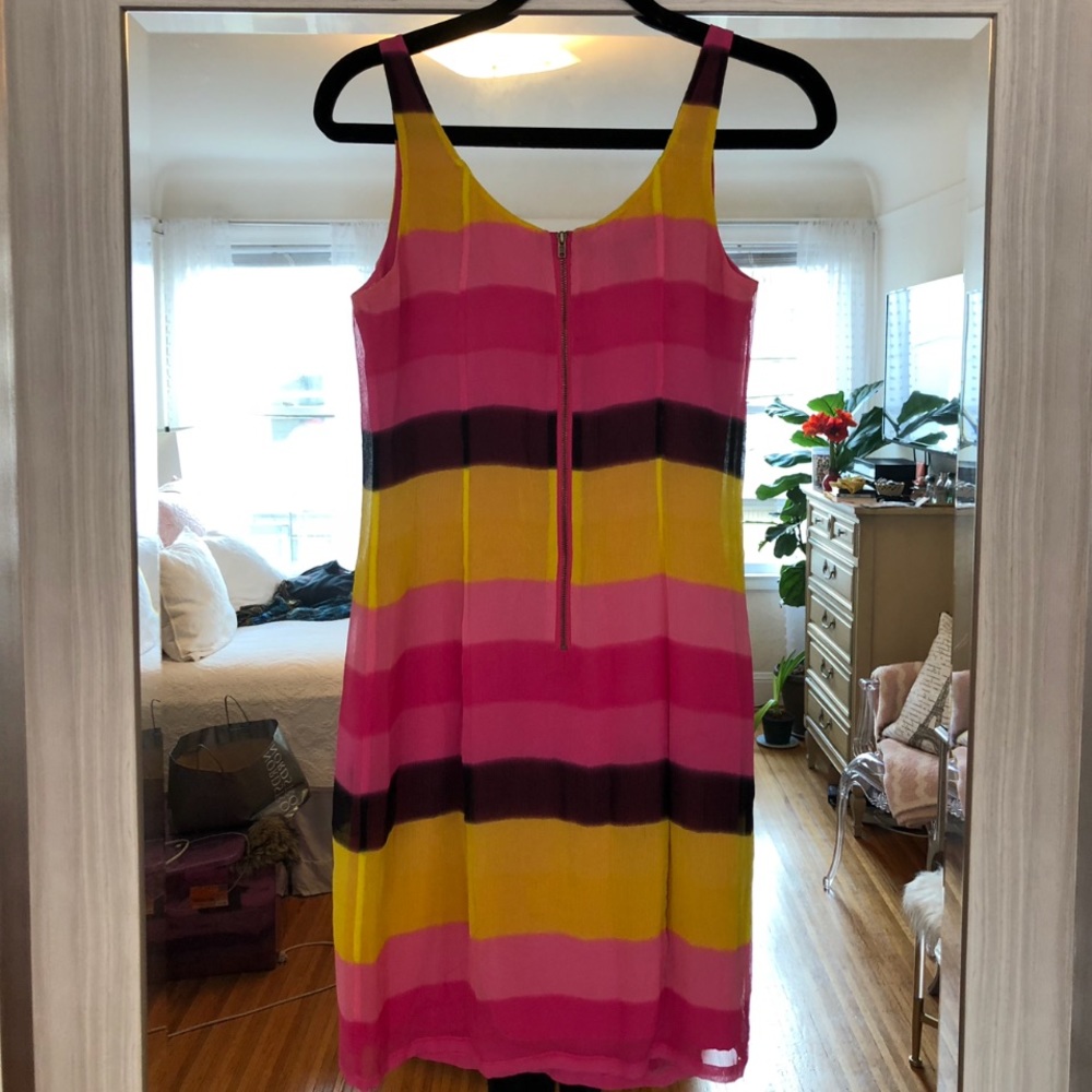 INC bright pink and yellow stripe silk dress - Picture 4 of 5